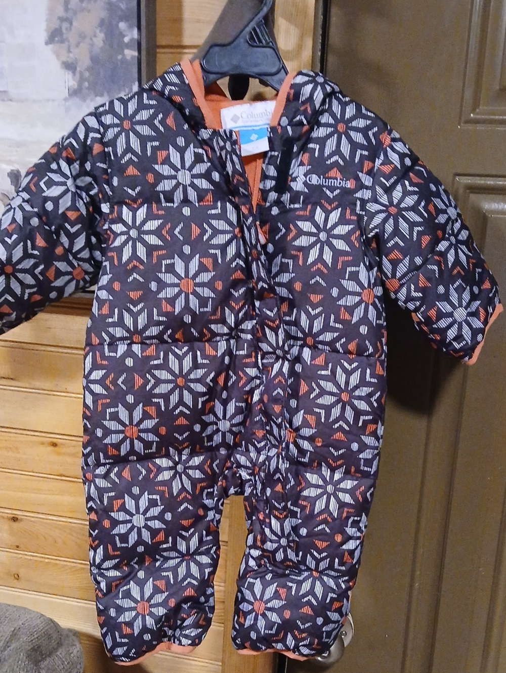 Columbia Kids Black Snow One-Piece with Coral & White Pattern